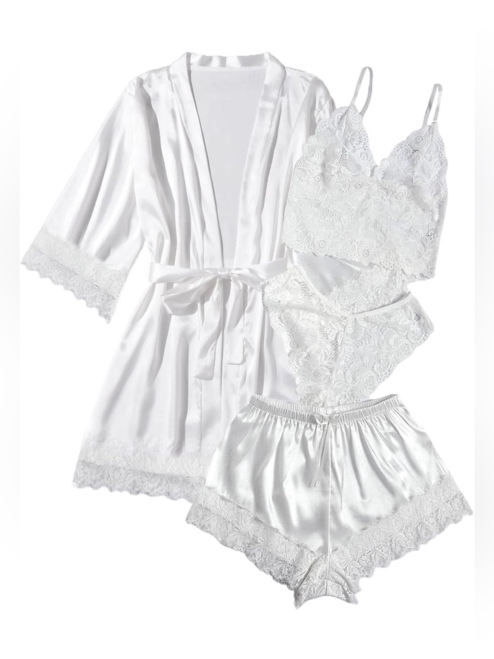 4-Piece White Lace & Satin Lingerie Set XXL